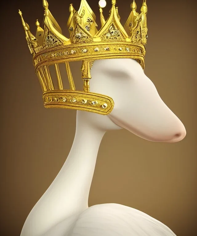 portrait of majestic, proud white goose with a gold crown, sitting in castle, 8k resolution, high-quality, fine-detail, intricate, digital art, detailed matte, volumetric lighting, illustration, 3D octane render, brian froud, howard lyon, selina french, anna dittmann, annie stokes, lisa parker, greg rutowski