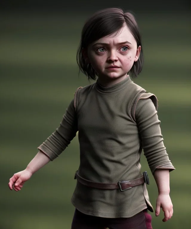 Arya stark toddler, full body, soft skin, dramatic lighting, hyper realistic