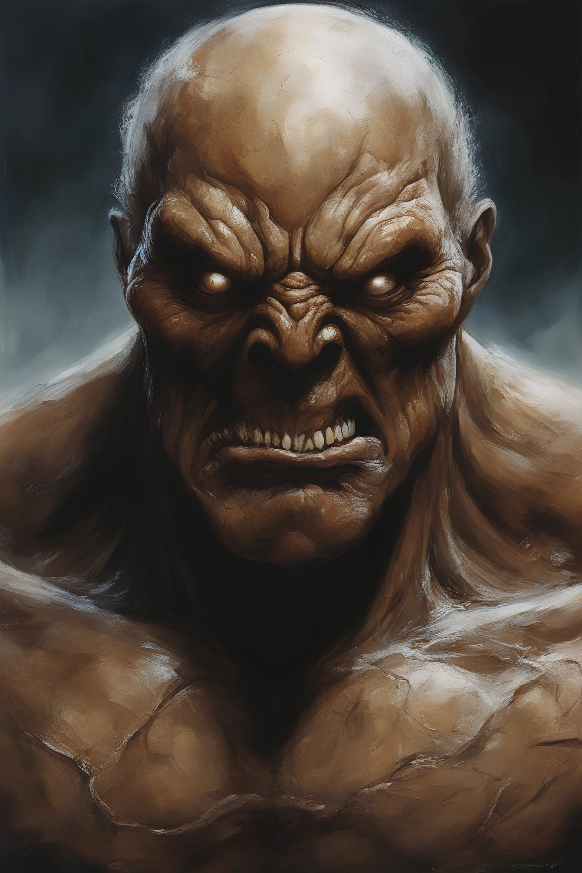 a closeup facial portrait of the thing from the Fantastic 4 - extreme action pose - oil painting by Gerald Brom