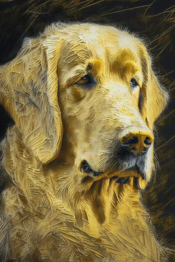 golden retriever in the style of frank auerbach
