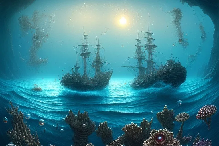 deepsea twig landscape shipwreck diving bubbles fishes