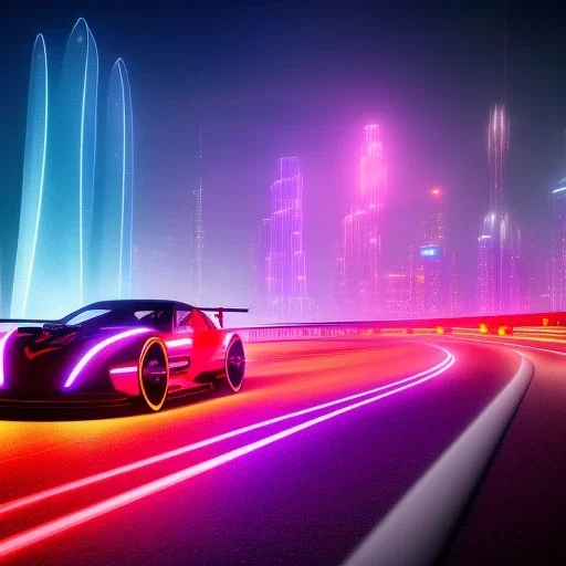 a guy in a futuristic motorbike leaving a futuristic city with neon lights at night, through a super highway, high speed, ASUS Republic of Gamers Style,Wallpaper for large desktop pc, Looking from behind from a higher view to the highway seeing tall skyscrapers, outer space, vanishing point, super highway, high speed, digital render, digital painting, beeple, noah bradley, cyril roland, ross tran, trending on artstation