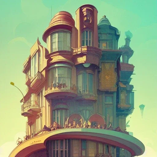 interwarmodernism architecture+artdeco+detailed facades+Book illustration by Gediminas Pranckevičius, Jean Baptiste Monge, Brian Kesinger, Anton fadeev, strong lines, high contrast vibrant colors, highly detailed, 16k resolution, trending on behance""