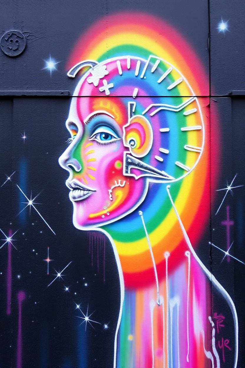 freeze your mind to feel the fun; street art; cosmic rainbow palette