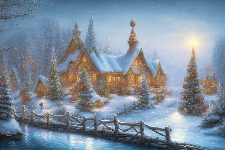 Christmas town river mountain