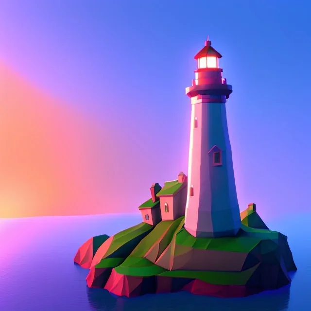 low poly scenery lighthouse by night