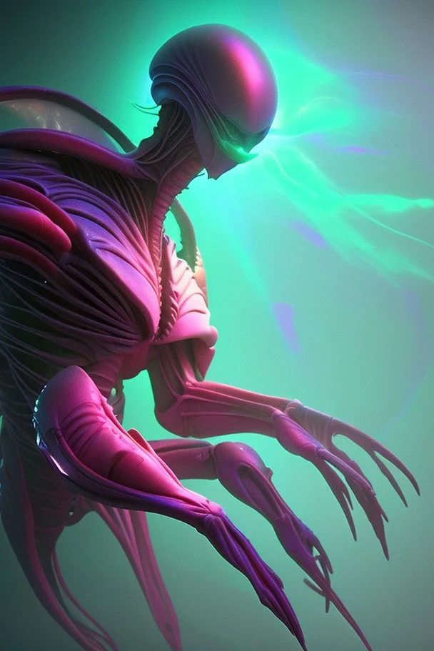 Card alien, mystical colors, rim light, beautiful lighting, 8k, stunning scene, raytracing, octane, under water visual distortion, dark tones colors, holographic feeling, trending on artstation