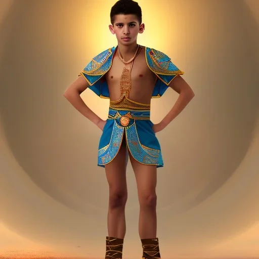 beautiful 12 year old arabic boy with curly hair and light blue eyes dressed in loincloth