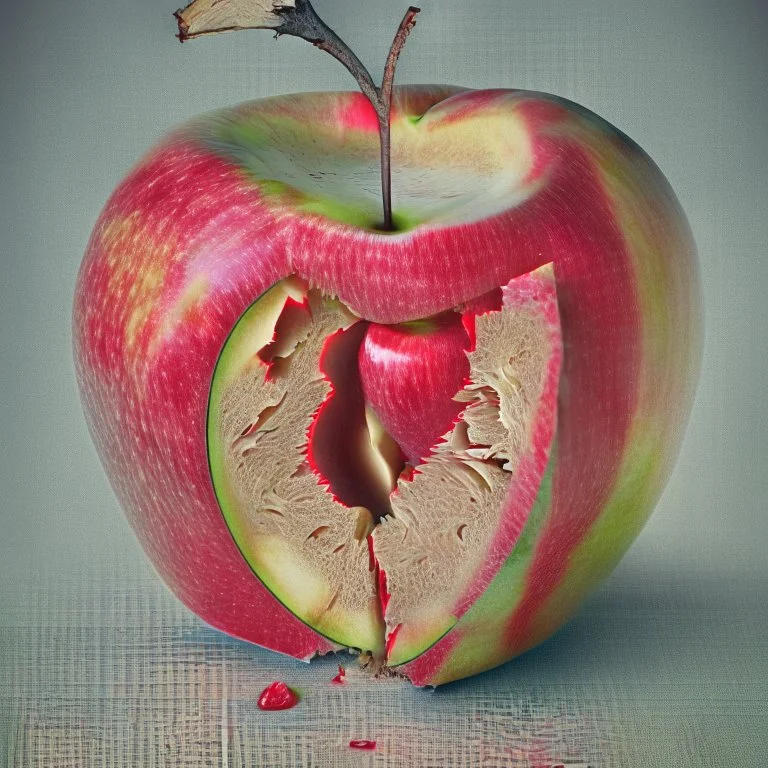 apple cut in parts with blood inside