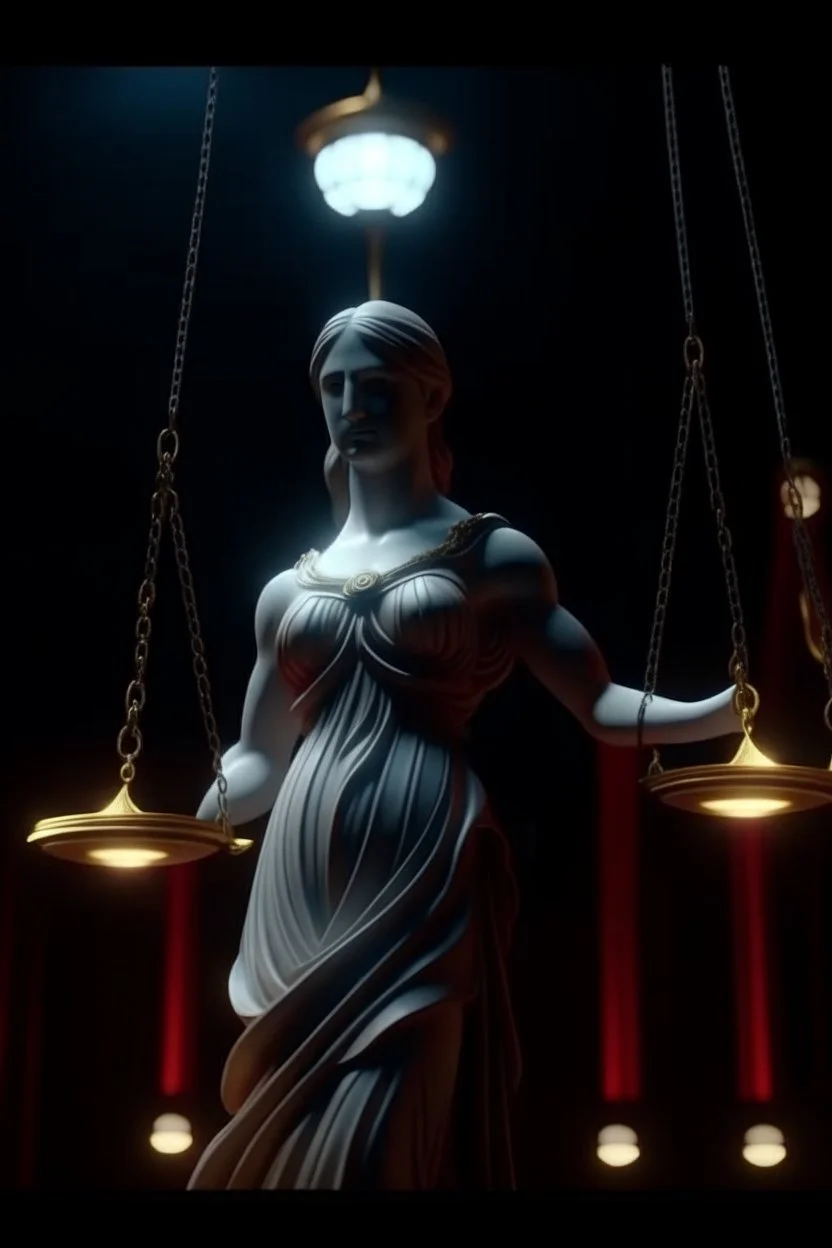 4K. REALISTIC FULL DETAILS. FULL LIGHTS. PORTRAIT OF THEMIS SYMBOL OF JUSTICE BLEEDING