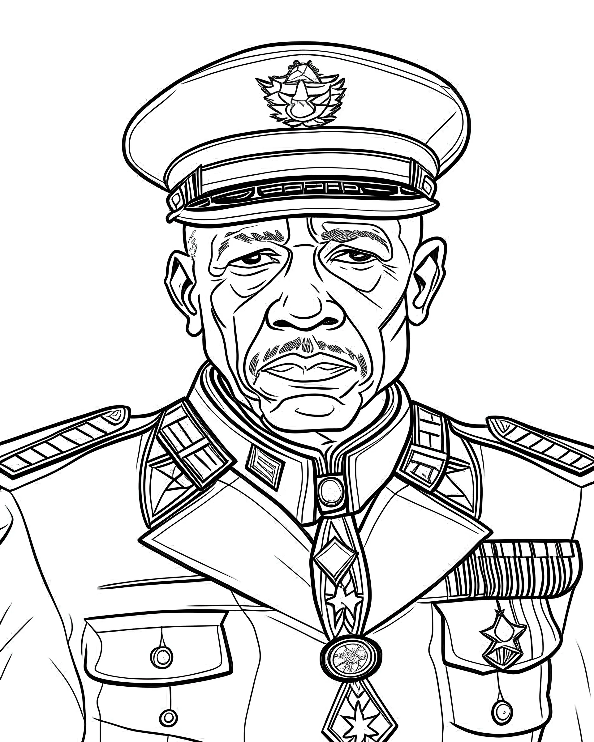 Benjamin O Davis Sr. African american army general, line art style fashion, simple line art, one line, line art, white background, cartoon style, coloring book style on white background, well composed, clean coloring book page, No dither, no gradient, strong outline, No fill, No solids, hand drawn