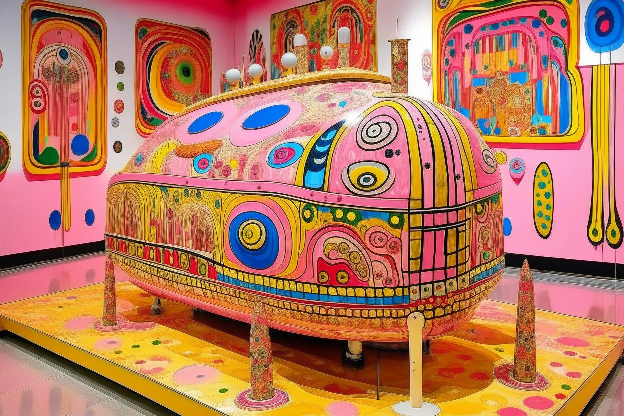 A pink magical realm filled with jets designed in Navajo yarn painted by Gustav Klimt