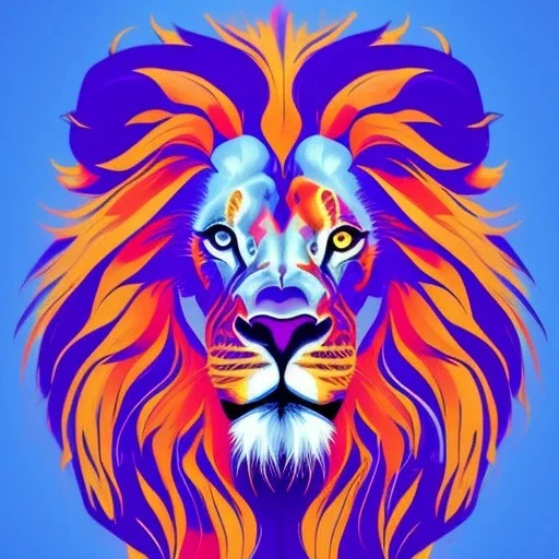 Lion portrait, bright colors, slash paint, centered