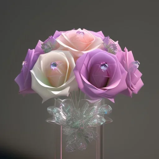 transparent Crystal Rose Bouquet Flower, hyper detailed