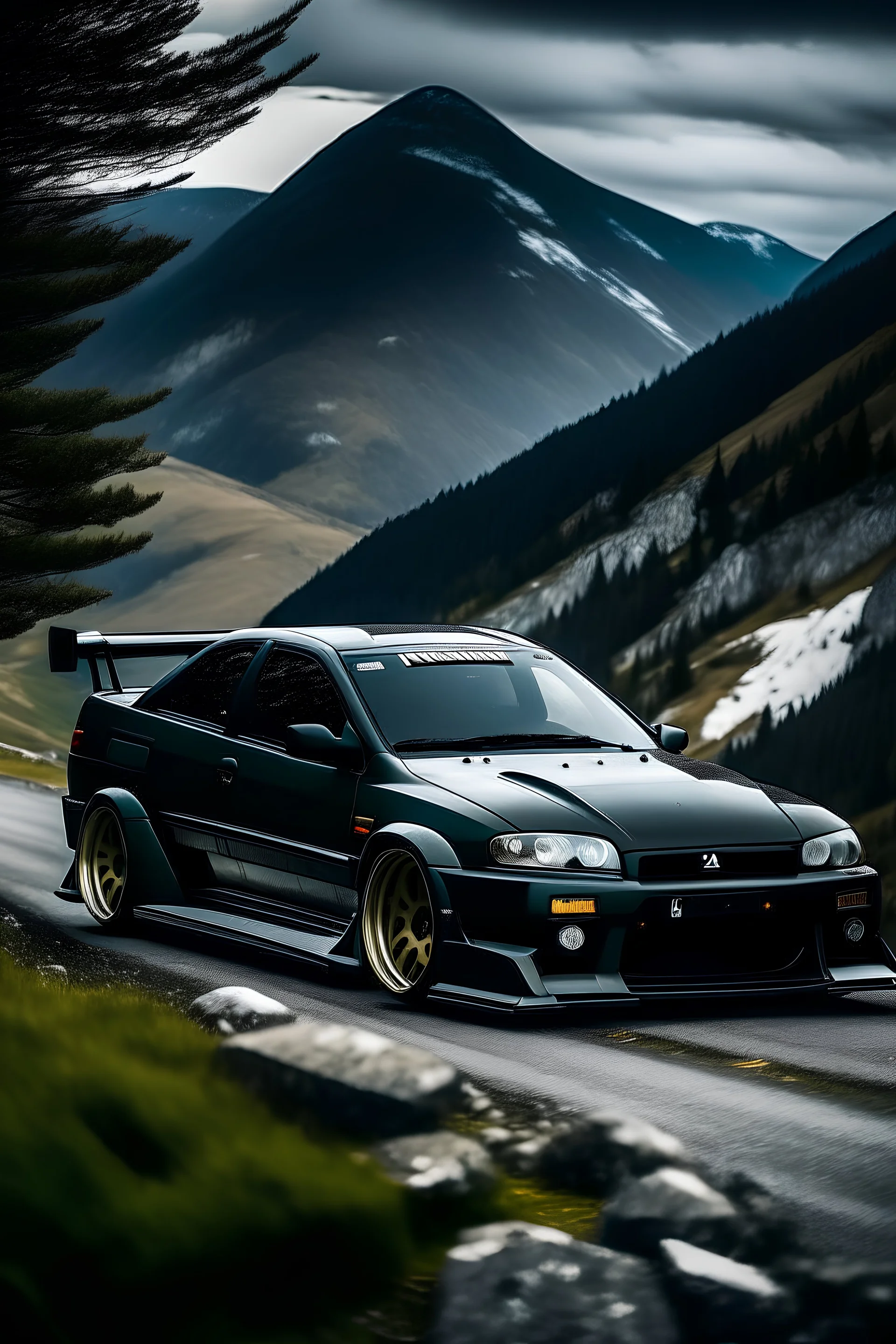 Lancer Evolution VI in mountain