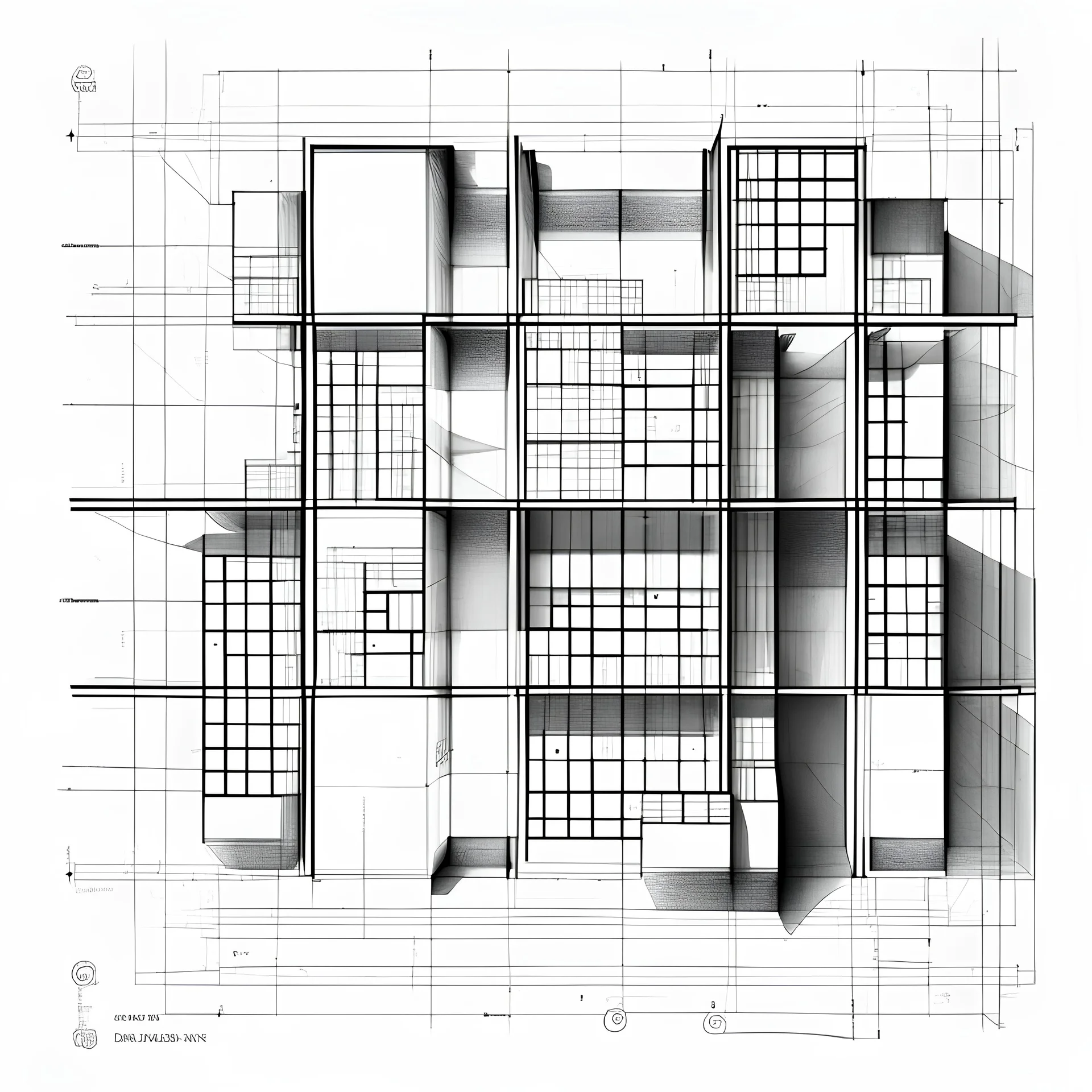 technical plan of the building for 50 squares, drawing with dimensional lines, signatures of rooms and squares