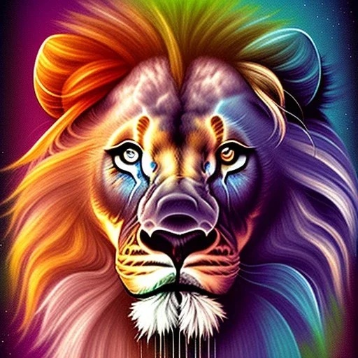 Lion portrait, bright colors, splash paint, centered