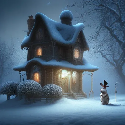 sad, miserable dog chained to post outside of house and shadowy figure standing nearby, family home in background, winter, 8k resolution, high-quality, fine-detail, iridescent, intricate, digital art, detailed matte, volumetric lighting, illustration, 3D octane render, brian froud, howard lyon, selina french, anna dittmann, annie stokes, lisa parker, greg rutowski,