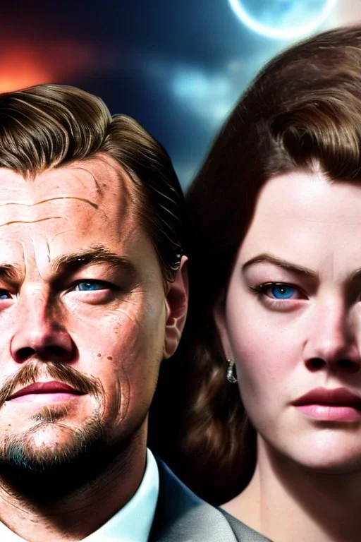 Closeup portrait Leonardo dicaprio and Kate winslate poster Titanic movie