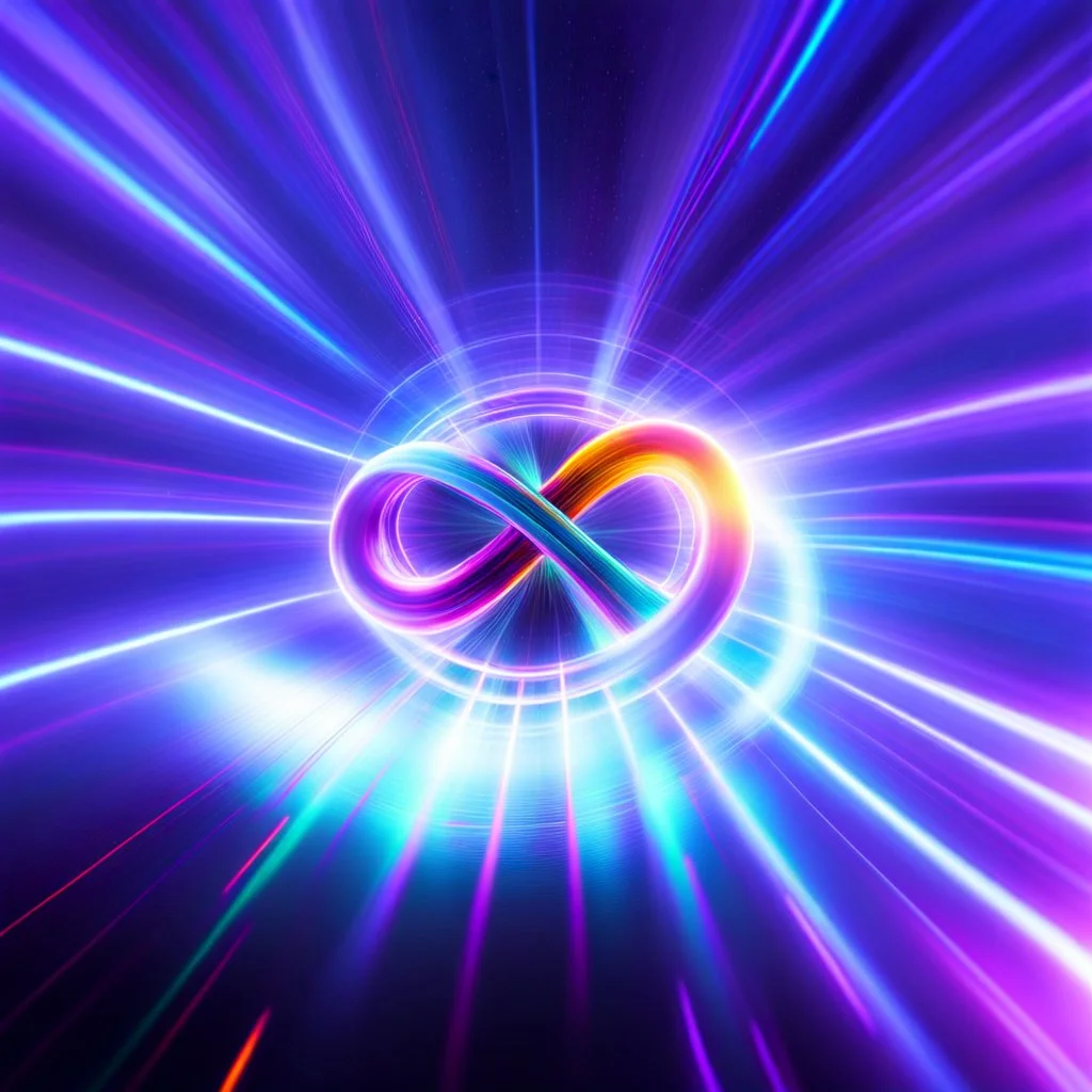 infinity symbol brightly coloured ∞ moving at warp speed, colours from infinity flowing through image with speed, DSLR with a 80mm lens, set to f/16 and a slow shutter speed of 1/15s, striking, neon, chiaroscuro, dramatic, captivating, powerful, fantasy, beautiful, octane render, 16k post-production, artstation: award-winning: atmospheric: commanding: fantastical: clarity: ultra quality: striking: brilliance: stunning colors: amazing depth; lens: f/11, 35mm