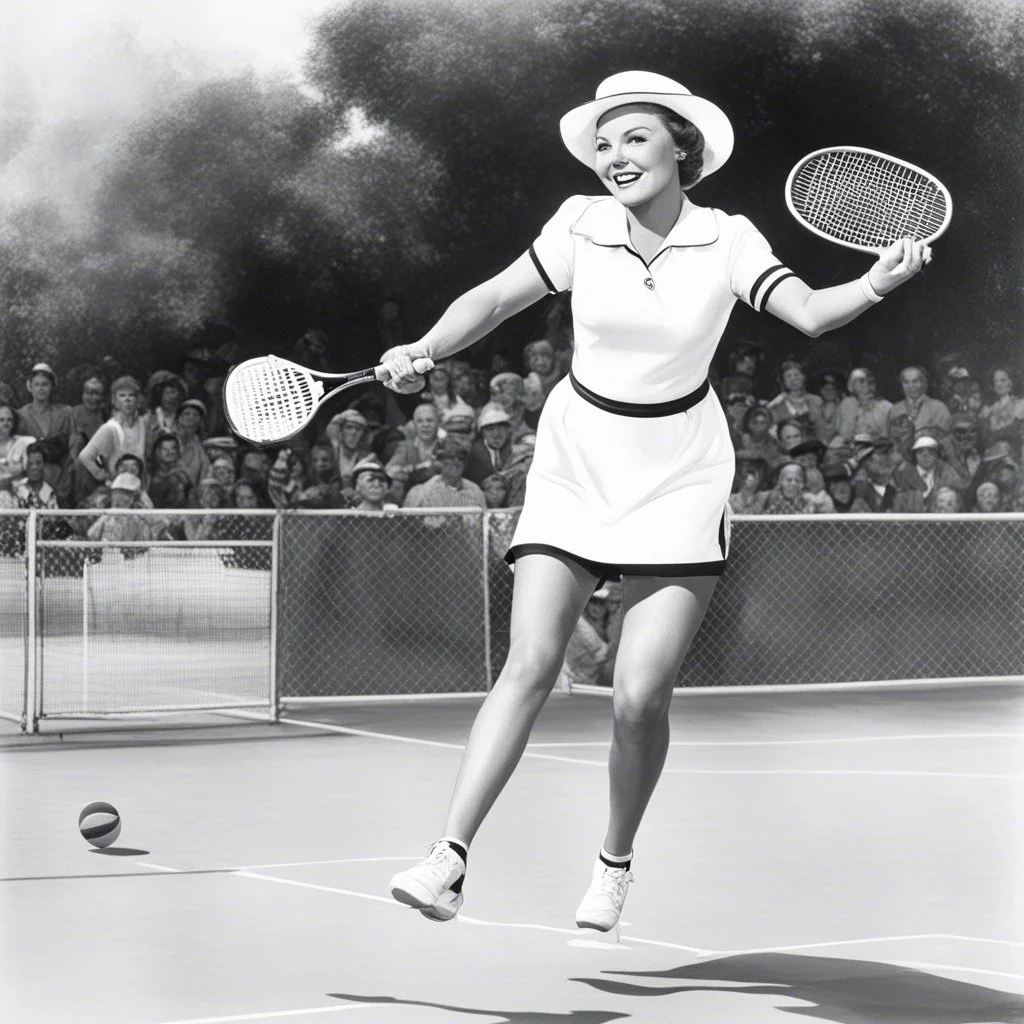 [illustration from The Adventures of Bob Hope] she is playing tennis
