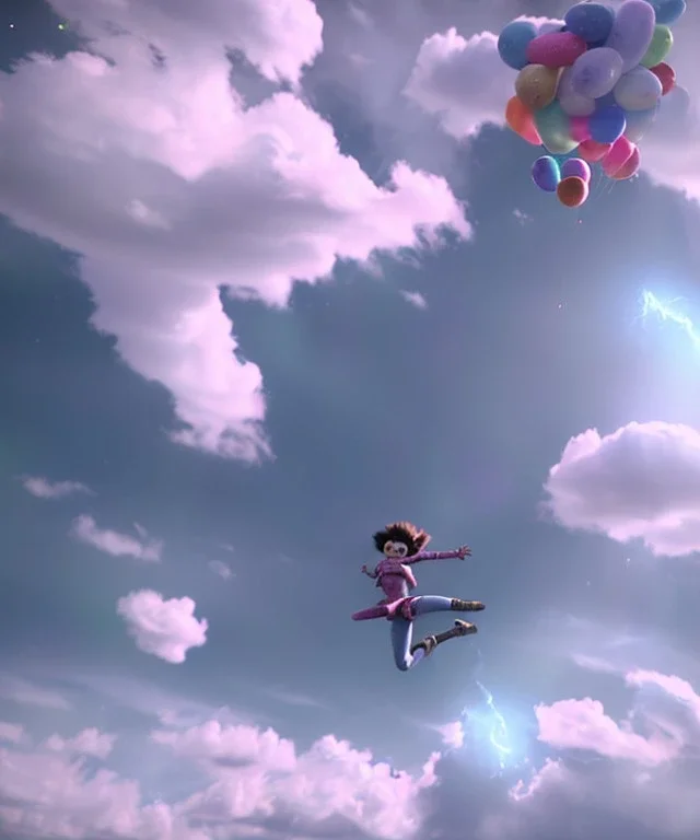 Ultra realistic speed clouds sky scene, wide angle view, sweet men falling down, many Childs, feather color clothing, free jumping flying, many trinkets, hair monster, many jelly beans, balls, color smoke, smile, happy, circus style, extreme, wind, clouds sea, 20,000 feet altitude, stratosphere, soft color, highly detailed, unreal engine 5, ray tracing, RTX, lumen lighting, ultra detail, volumetric lighting, 3d, finely drawn, high definition, high resolution.