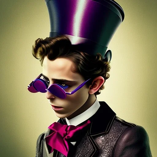 Timothée Chalamet willy wonka,sunglasses, top hat, mask