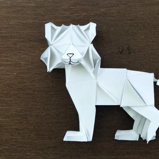 Cute Lion made of white origami