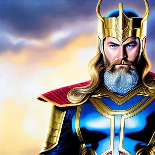 ultra detailed fullbody Portrait in oil on canvas of Odin from Marvel comics. with very long beard with asgardian Golden armor,with helmet ,extremely detailed digital painting, extremely detailed face,crystal clear Big eyes, mystical colors ,perfectly centered image, perfect composition,rim light, beautiful lighting, 8k, stunning scene,extremely sharp detail, finely tuned detail, ultra high definition raytracing, in the style of Simon Bisley and pablo oliveira and Ken Kelley and Ohrai Noriyoshi