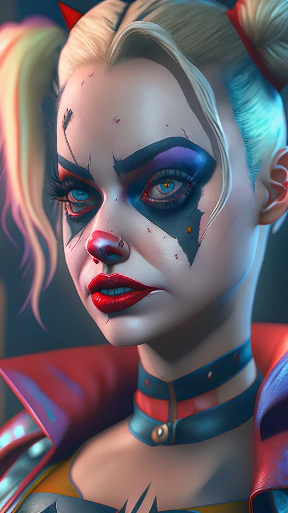 Harley Quinn, high delicate defined details, beautiful, atmospheric, matte, 3 d 8 k octane rendered, sharp focus, illustration, high detail, ultra realistic, highly saturated colors