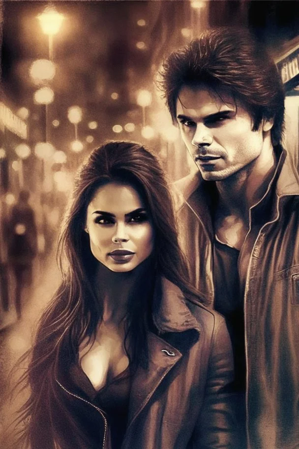 street night men love girl, couple, protective, Damon and Elena