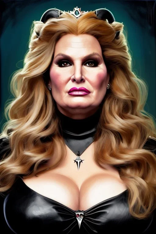 painting of jennifer coolidge as evil queen in black leather, feminie, angry, stern look on her face, volouptous, busty, cleavage, emperious, mature, highly detailed, digital painting, artstation, concept art, smooth, sharp focus, illustration, art by gaston bussiere and alphonse mucha