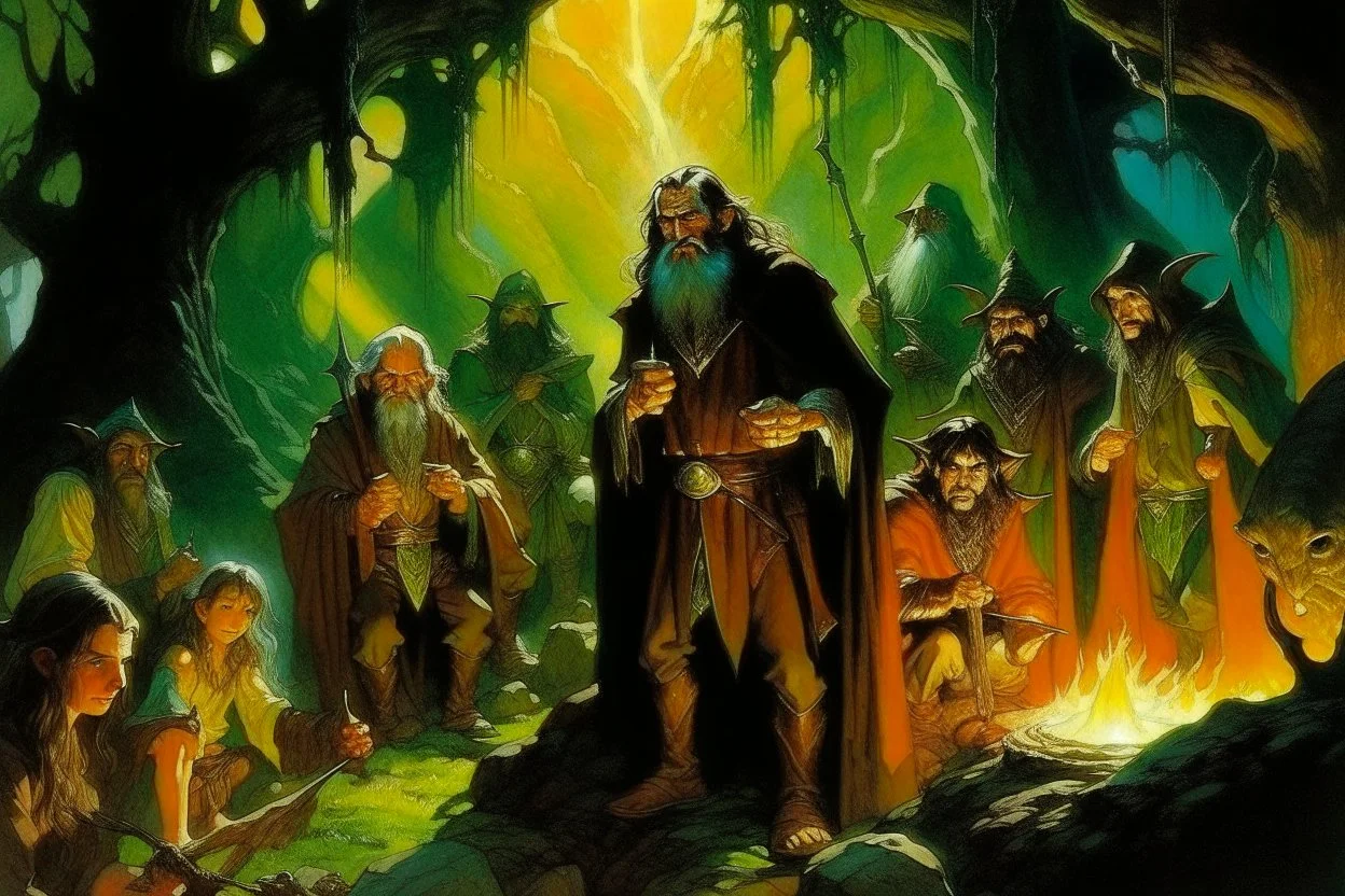 hobbit, dnd cover, 1970, dark fantasy, holographic.