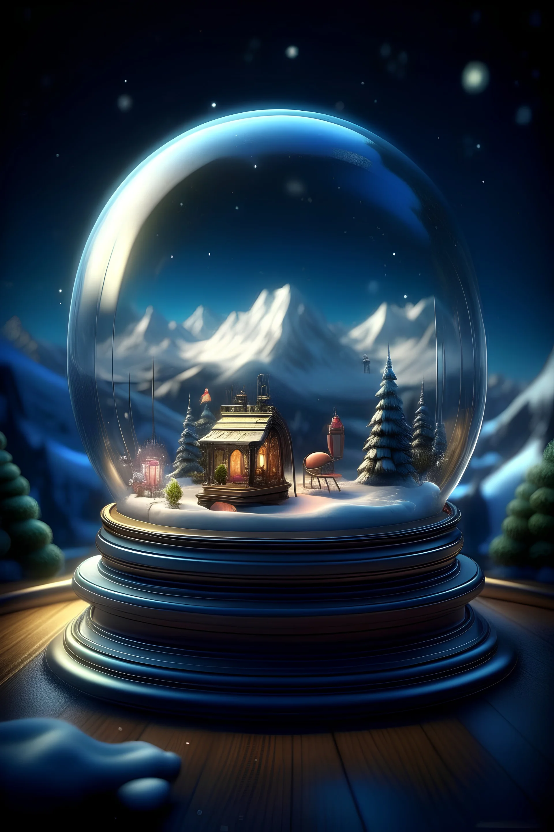 knollingcase, scenery of Portable gum making machine inside of snow globe, aurora borealis, transparent data visualization, trending on artstation, by Tom Bagshaw and Seb McKinnon, ultra detailed, hyper-realistic, cinematic, dramatic lighting, volumetric lighting, 150mm, octane render, photorealistic, denoise, photograph with a Hasselblad H3DII