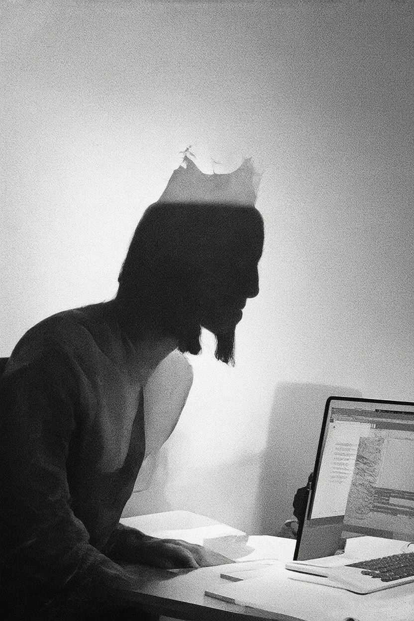 solana king liquidation flush shadow face in a dark room looking at computer oracle of delphi seeing the future in the style of surrealism black and white