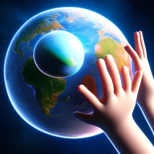 a Childs hand, holding the world, 8k, photorealistic