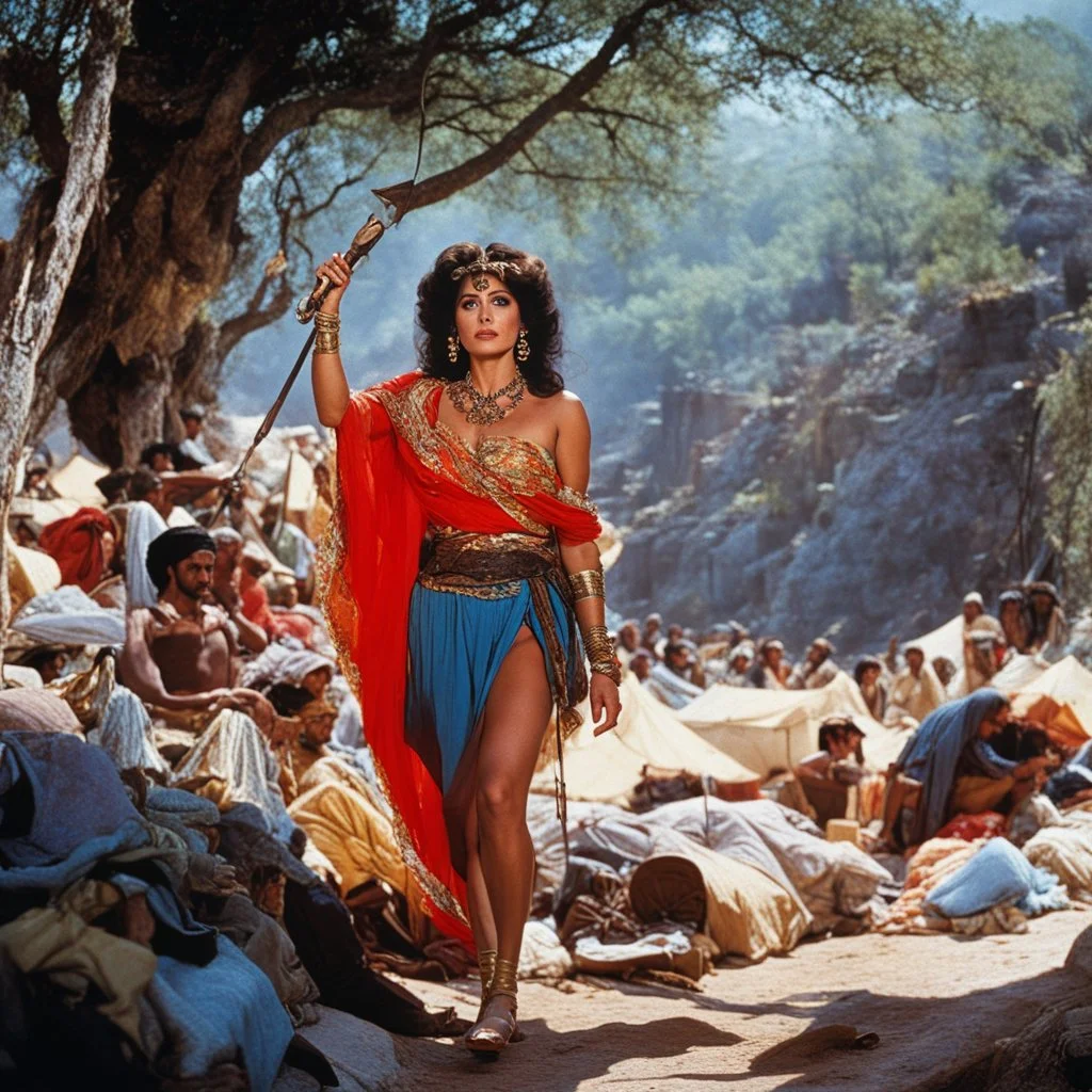 [Jason and the Argonauts (1963)] In the heart of a bustling Gypsy encampment Svetlanathe charismatic Gypsy Leader, sits beneath a brightly colored canopy. Her dark eyes, filled with wisdom and authority, scan the surrounding commotion. As the Gypsy Guide, Raul, approaches her with a determined stride, she senses his urgency and beckons him to join her.