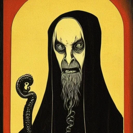 Nosferatu with a fleshy tentacle beard and leech mouth as a Russian Orthodox