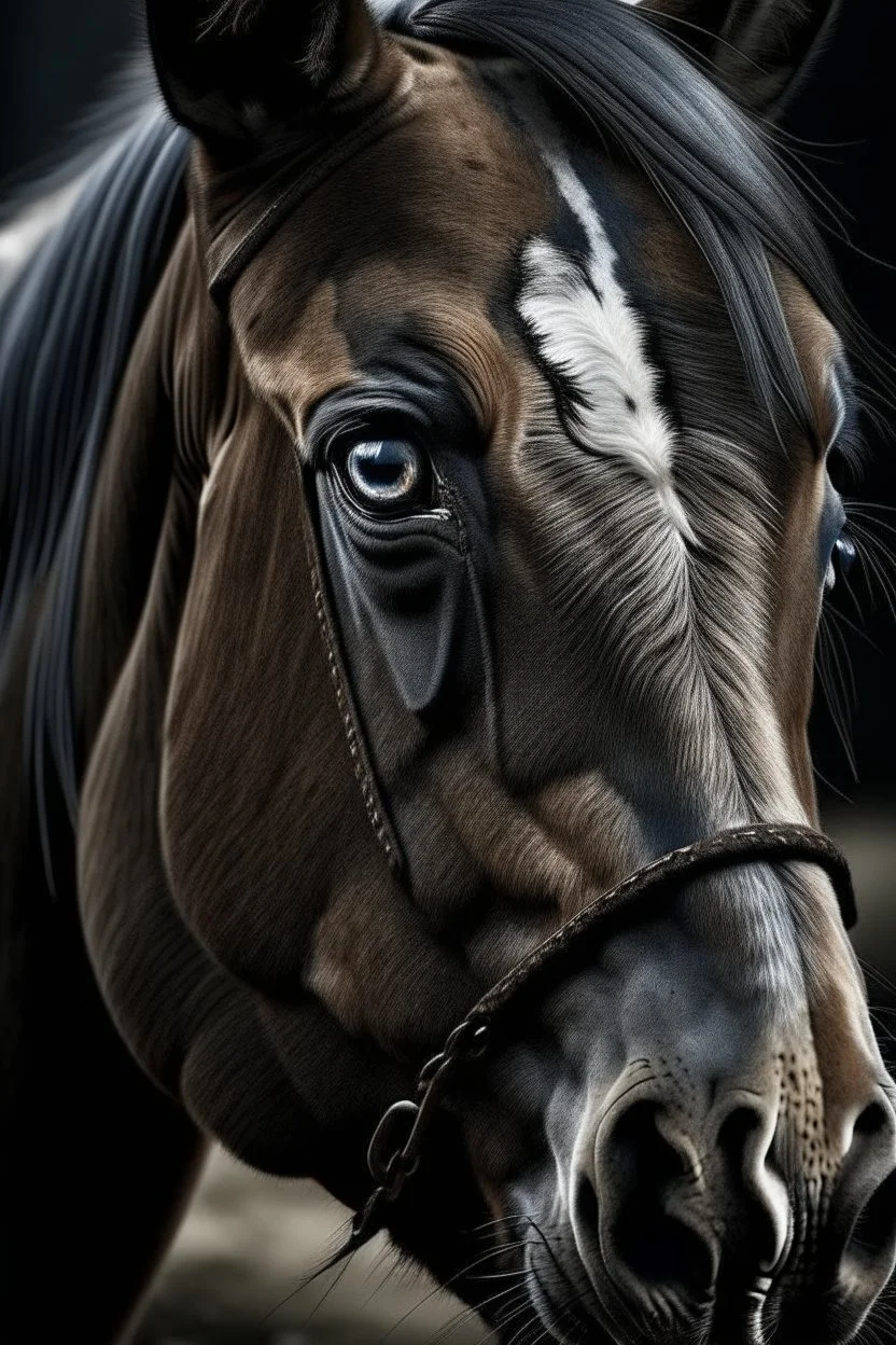 Horse with photo-overly realistic eyes, scary