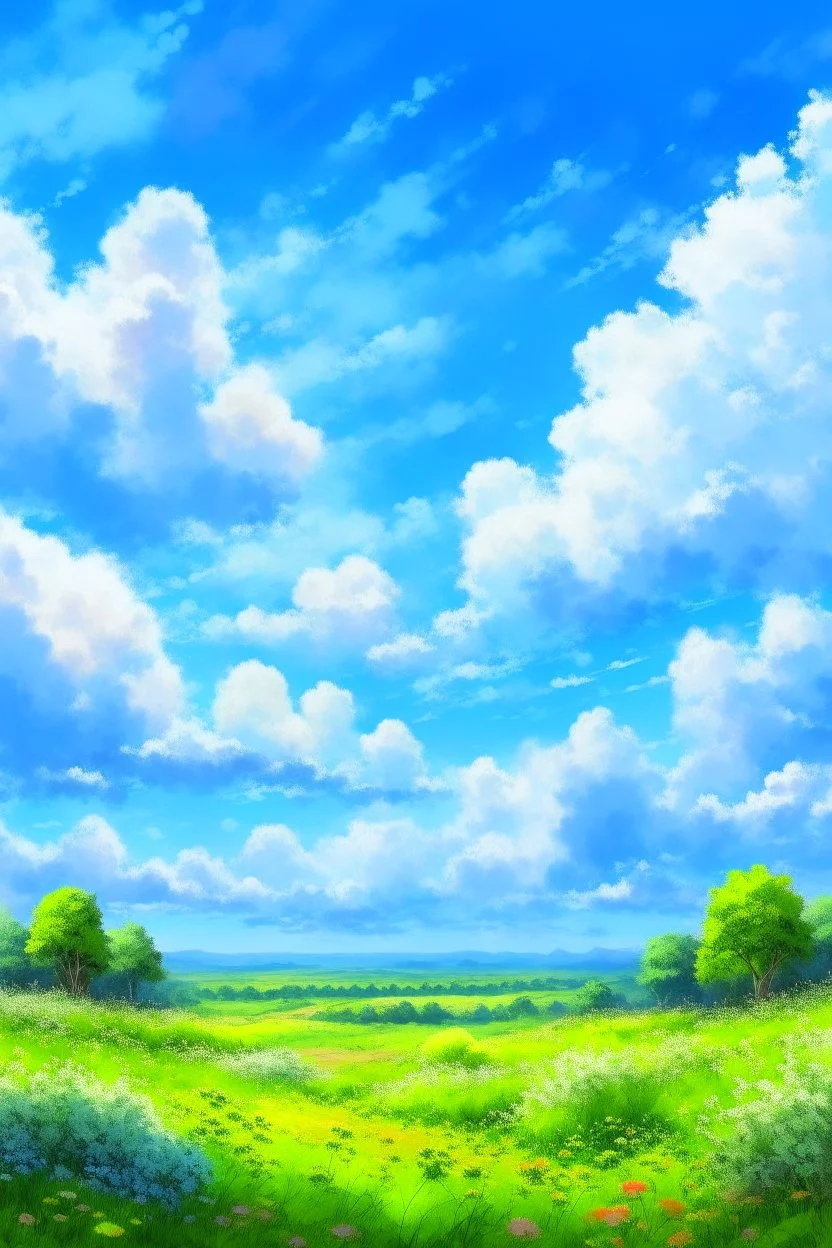 impressionism nature peace communication compassion tranquility blue sky meadow fluffy clouds