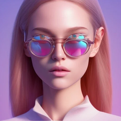 isometric clean art of super cute nerd girl wearing shades, full wet lips, soft lighting, overcast shadows, soft pastel gradients, high definition, 3d icon clay render, blender 3d, studio lighting, god rays, octane render, unreal engine 5