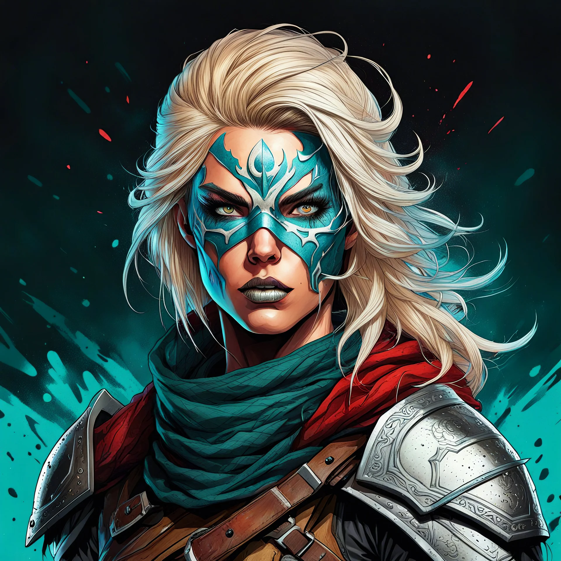 highly detailed, character concept illustration of a female Nordic rogue warrior , maximalist, sharp focus, highest resolution, in the style of , Alex Pardee, 8k, coarse, gritty textures