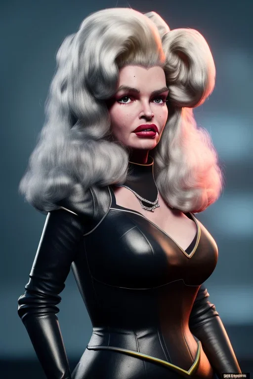 portrait of jayne mansfield as evil queen in black leather, angry, stern look, volumetric lighting, particales,highly detailed,cinematic, deep colours,8