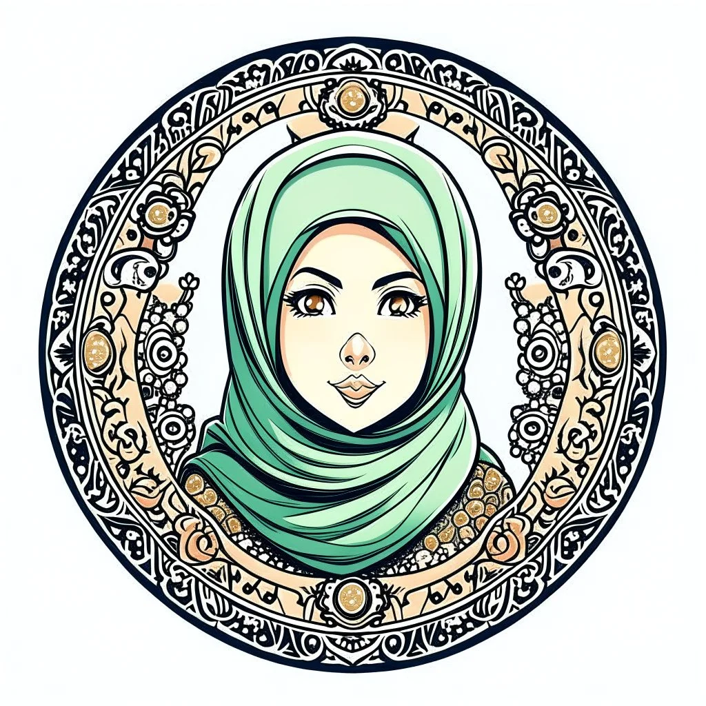 anime Only the face Muslim Pretty impressive women inside a circular frame,Portrait image,professional look