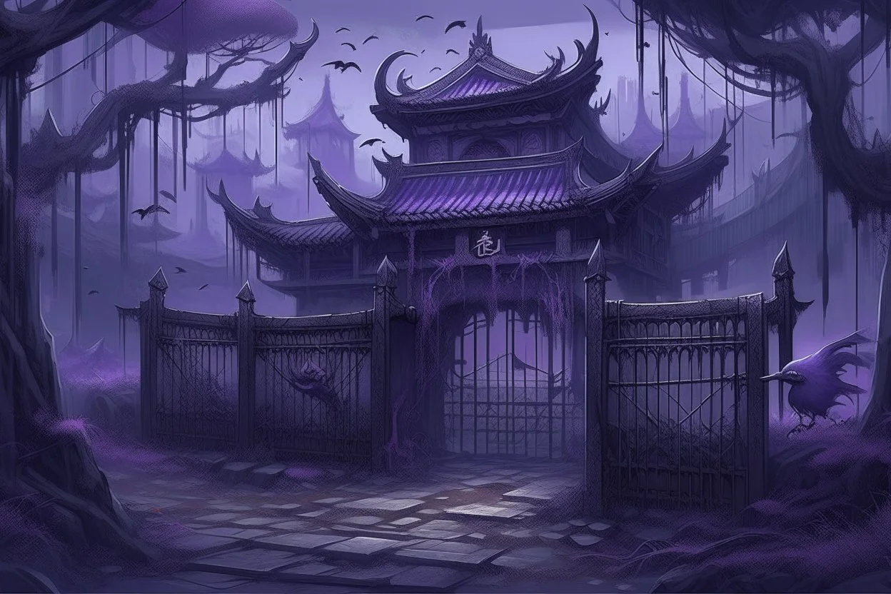 A dark purple paranormal penitentiary painted by Qiu Ying