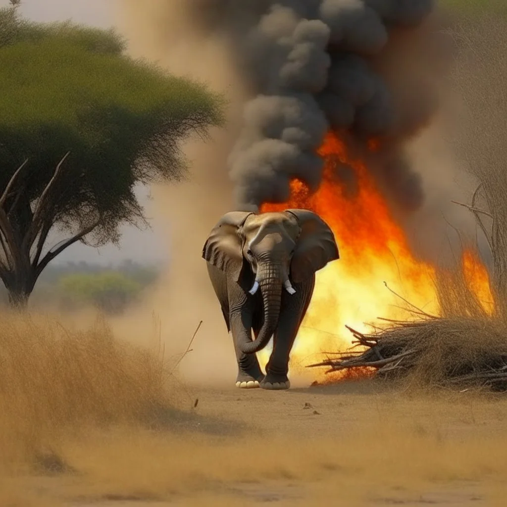 elephant running away from bush fire