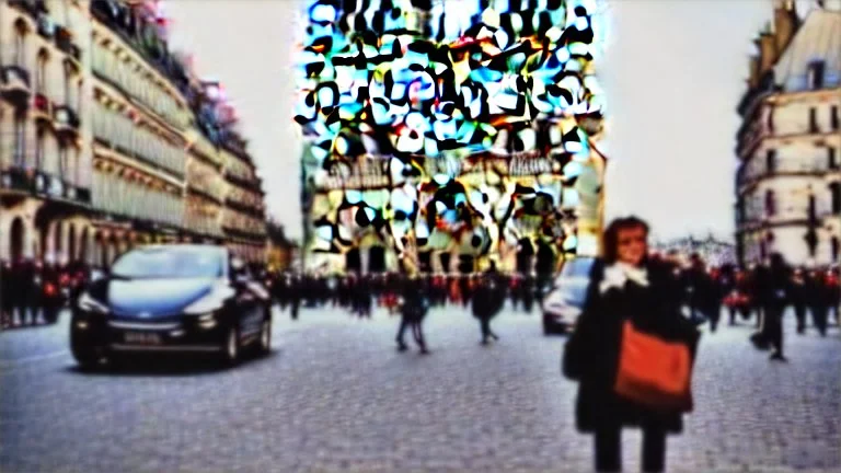 A Tesla's 'Model S Plaid' is racing at top speed, by the Notre-Dame Cathedral, in Paris. CINEMATIC. WIDE ANGLE LENS. PHOTO REAL.