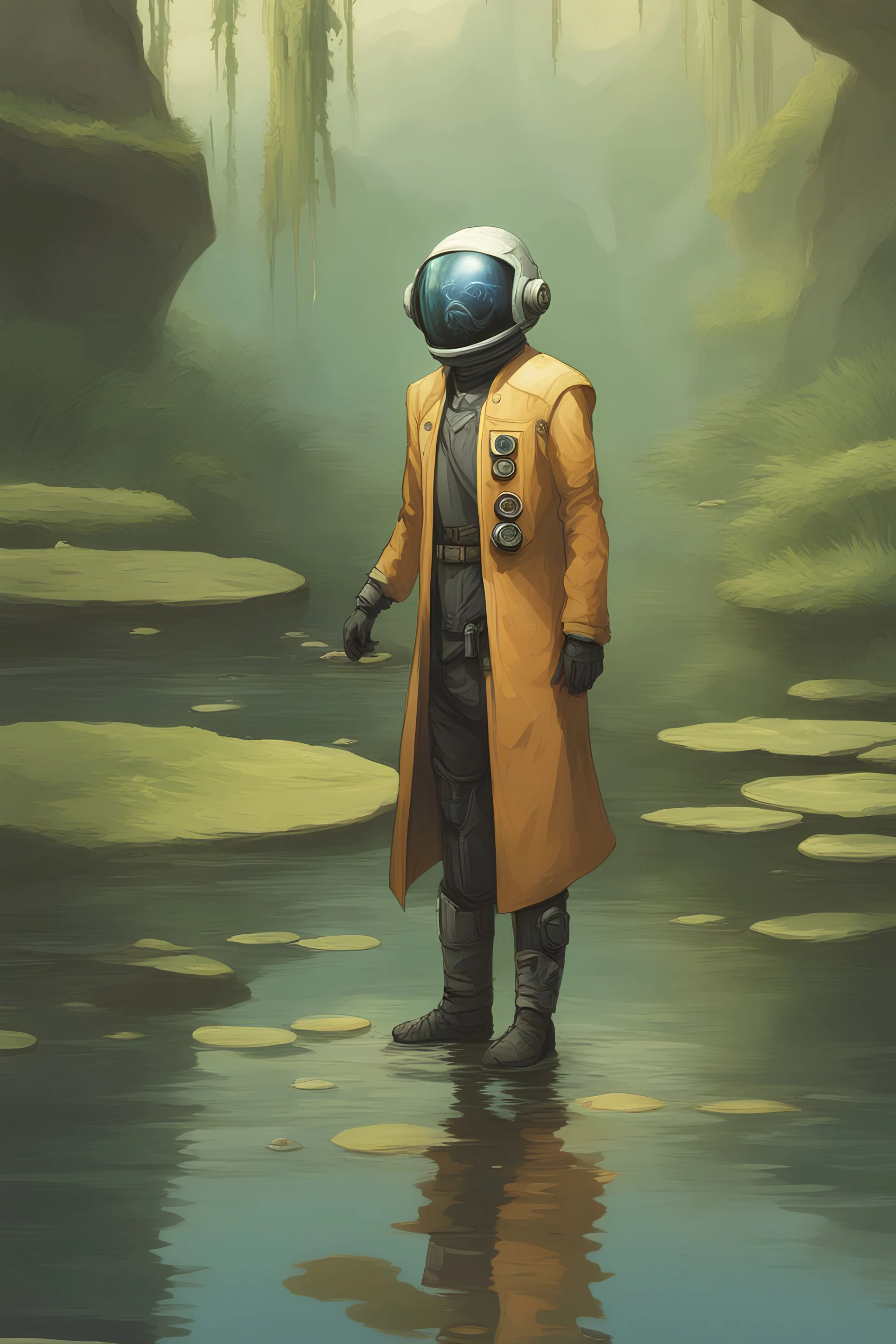 [Asimov's Foundation] A man in scifi outfit around a pond