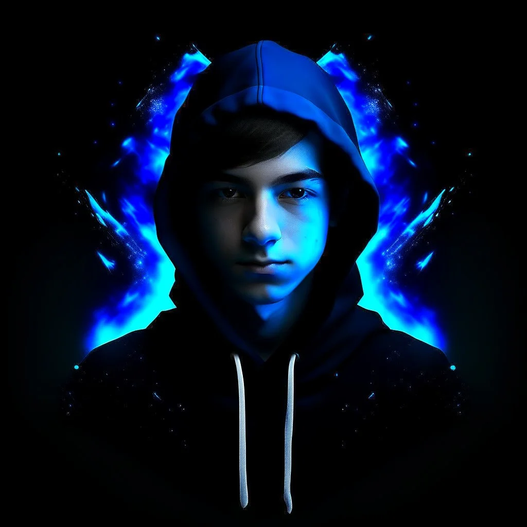 Epic blueprofile picture for my youtube channel in a black void with hoodie