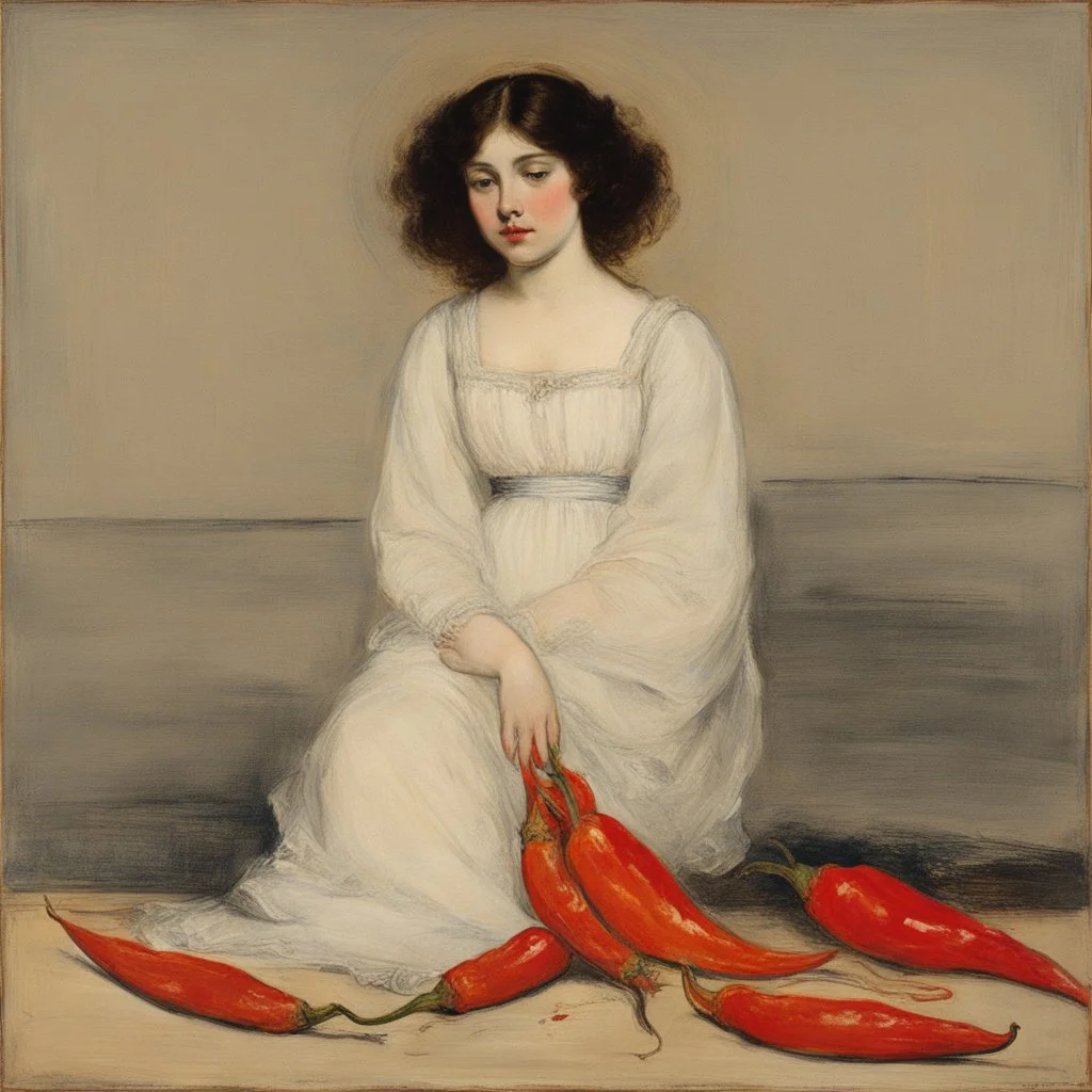 [art by James Abbott Whistler] she's eaten so many chillies she's on fire